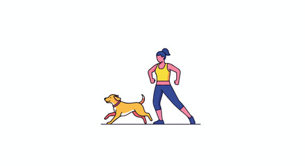 Obraz premium Illustrative woman exercising with her dog for a healthy lifestyle, promoting well-being and companionship through physical activity outdoors near