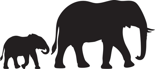 Vector illustration of African elephants silhouette, elephant family, logo design