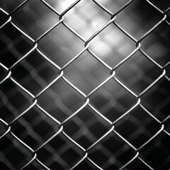 Fototapeta premium Close-up view of a metallic chain-link fence, with a blurred background, showing detail, texture, and pattern. 