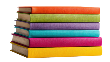 stack of colorful books on white background