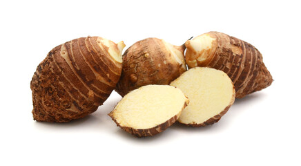 Taro corm on white background

