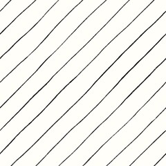 Hand drawn simple basic diagonal lines seamless pattern swatch in black and white or ivory