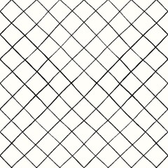 Hand drawn simple basic diagonal mesh check seamless pattern swatch in black and white or ivory