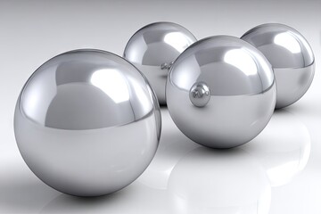 Four polished silver spheres on a light gray background