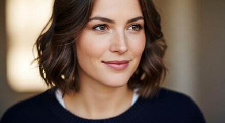 Close-up portrait of a woman with a thoughtful expression, showcasing soft lighting and warm tones.