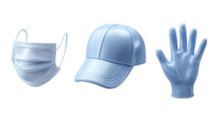 surgical mask gloves cap set of three icon on white background