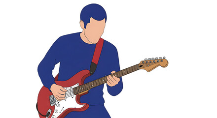 Obraz premium Illustration of a person playing a red electric guitar with blue clothing