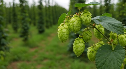 Hop plants in field