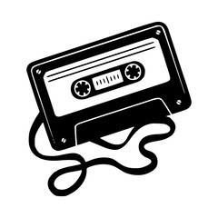 vintage audio cassette with tangled tape