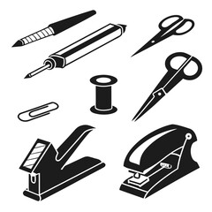 Obraz premium Assorted Office Tools And Stationery On White Background