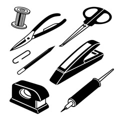 Assorted Stationery Items Collection On White Background