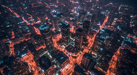 Aerial View of Modern City Skyline at Night