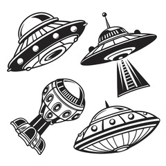 Assortment of retro alien spacecraft and a strange object