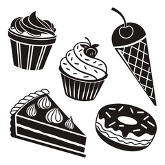 Assortment of Sweet Dessert Silhouettes cupcake ice cream cone