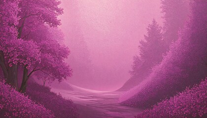 A dreamy, pastel pink forest path