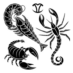 Black Scorpio and Lobster Zodiac Symbols on White Keywords: scorpio, lobster, zodiac, astrology