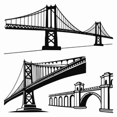 Black Silhouette Bridge Designs on White Background