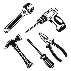 Black Silhouettes of Construction and Repair Tools