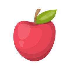 Illustration of a fresh, ripe red apple with a green leaf, perfect for healthy eating