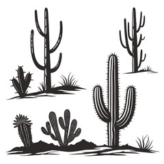 Desert Cactus Silhouettes in Various Forms plant succulent