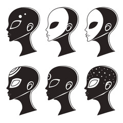 Diverse Alien Head Silhouettes with Unique Patterns