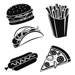 Fast food icons with taco and hot dog variations Keywords: fast food, burger, hamburger