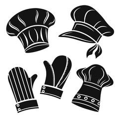Five Chef Hats and Oven Mitts Silhouettes toque blanche
