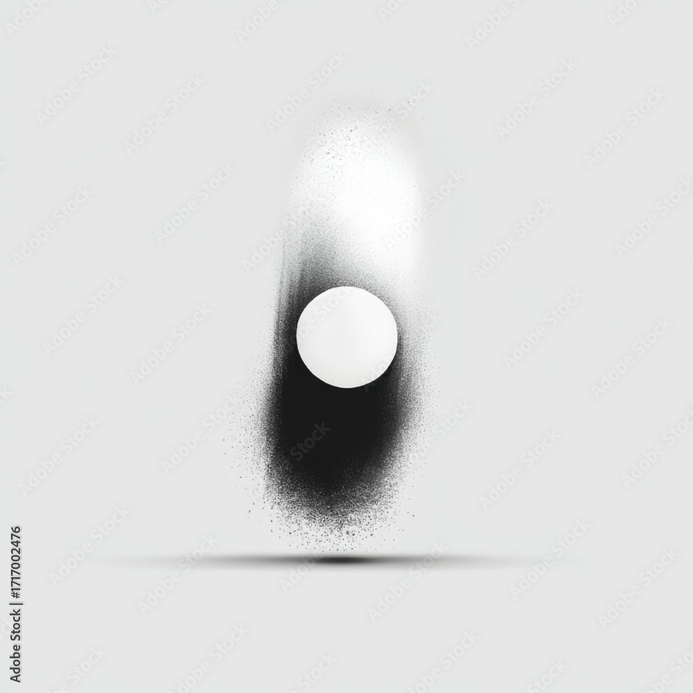 Poster abstract sphere with contrasting spray paint stripe, black and white, representing balance and dynam