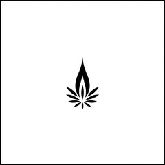 Abstract flame and leaf symbol icon, black and white, nature and energy concept on white background with copy space