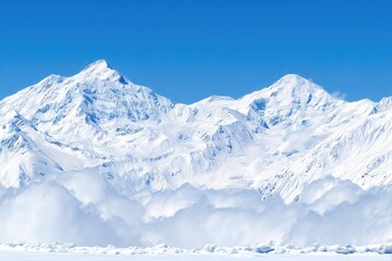 Snowy mountain range under a clear blue sky