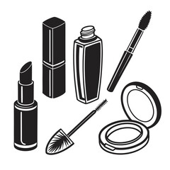 Isometric Black Silhouettes of Makeup Items cosmetics