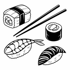 Line Art Sushi and Chopsticks Composition maki nigiri © zalal
