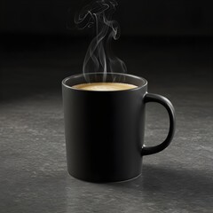 Steaming Black Coffee Mug on Dark Textured Surface - Hot Beverage, Morning Drink, Cozy Atmosphere, Studio Shot
