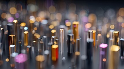 Abstract digital cityscape with metallic rods and glowing bokeh lights, representing blockchain networks, Web3 infrastructure, and futuristic data flow