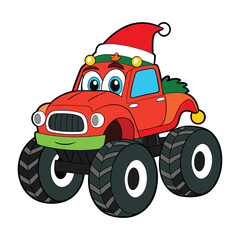 A festive Christmas monster truck roaring through snow, decorated with bright lights, candy canes, and wreaths, spreading holiday cheer with a powerful, playful vibe.  © Ripa Roy