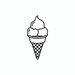 Line Art Ice Cream Cone – Black and White Vector Illustration
