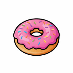 Cartoon Donut with Pink Icing and Sprinkles – Colorful Vector