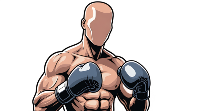 A faceless muscular boxer with boxing gloves ready for a fight