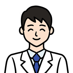 白衣の若い男性 医師 科学者 研究者 笑顔アイコン