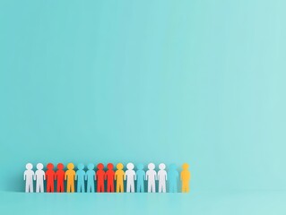 Diverse group of colorful human silhouettes standing in a row against a light blue gradient background symbolizing unity diversity and social connection
