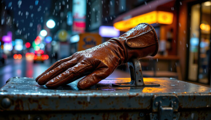Wet Leather Glove City Street Night