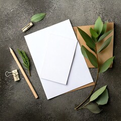 Blank paper mockups on concrete background. Generated image