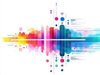 Vibrant colorful sound wave spectrum with abstract digital lines and dots representing music, o visualization, and modern sound technology design