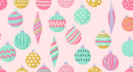 Christmas ornaments seamless pattern pastel retro holiday design
