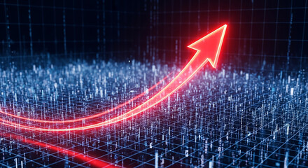 Growing financial arrow showing digital data technology progress