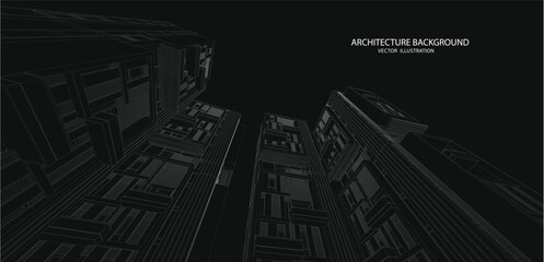 3d wireframe of building. sketch design.Vector
