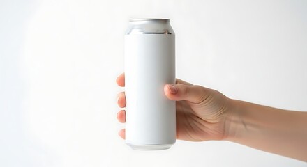 Blank White Aluminum Can Mockup in Hand, Beverage Can Template, Packaging Design