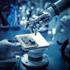 Robotic arms perform precise manufacturing tasks in a hightech factory, showcasing advanced automation and engineering in the industrial production line