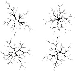 Cracked surface vector illustration. crack texture in black silhouette design element background abstract pattern detail visual effect