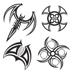 Fototapeta premium Black Tribal Bat and Swirl Tattoo Designs on White